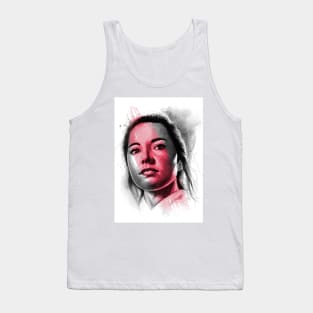 Black and white Watercolour portrait of pretty girl Tank Top